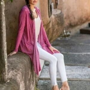 NWT Evy's Tree The Diana Pink Long Hooded Wrap Cardigan Sz Medium